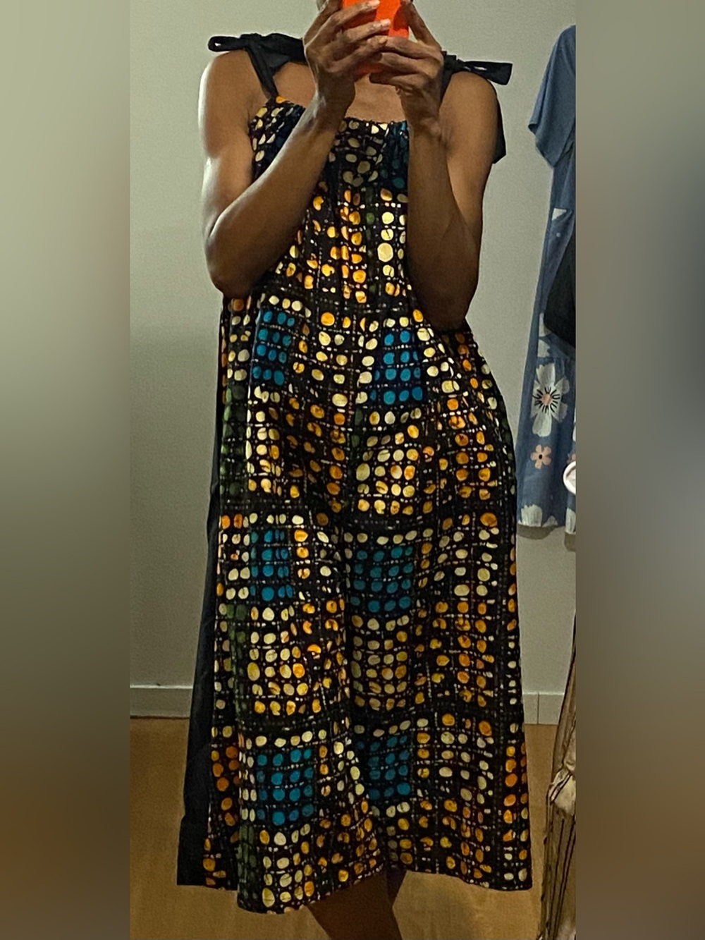 African Ankara Print Wide Leg Capri Jumpsuit with solid black back. Summer Vibe - Picture 8 of 12